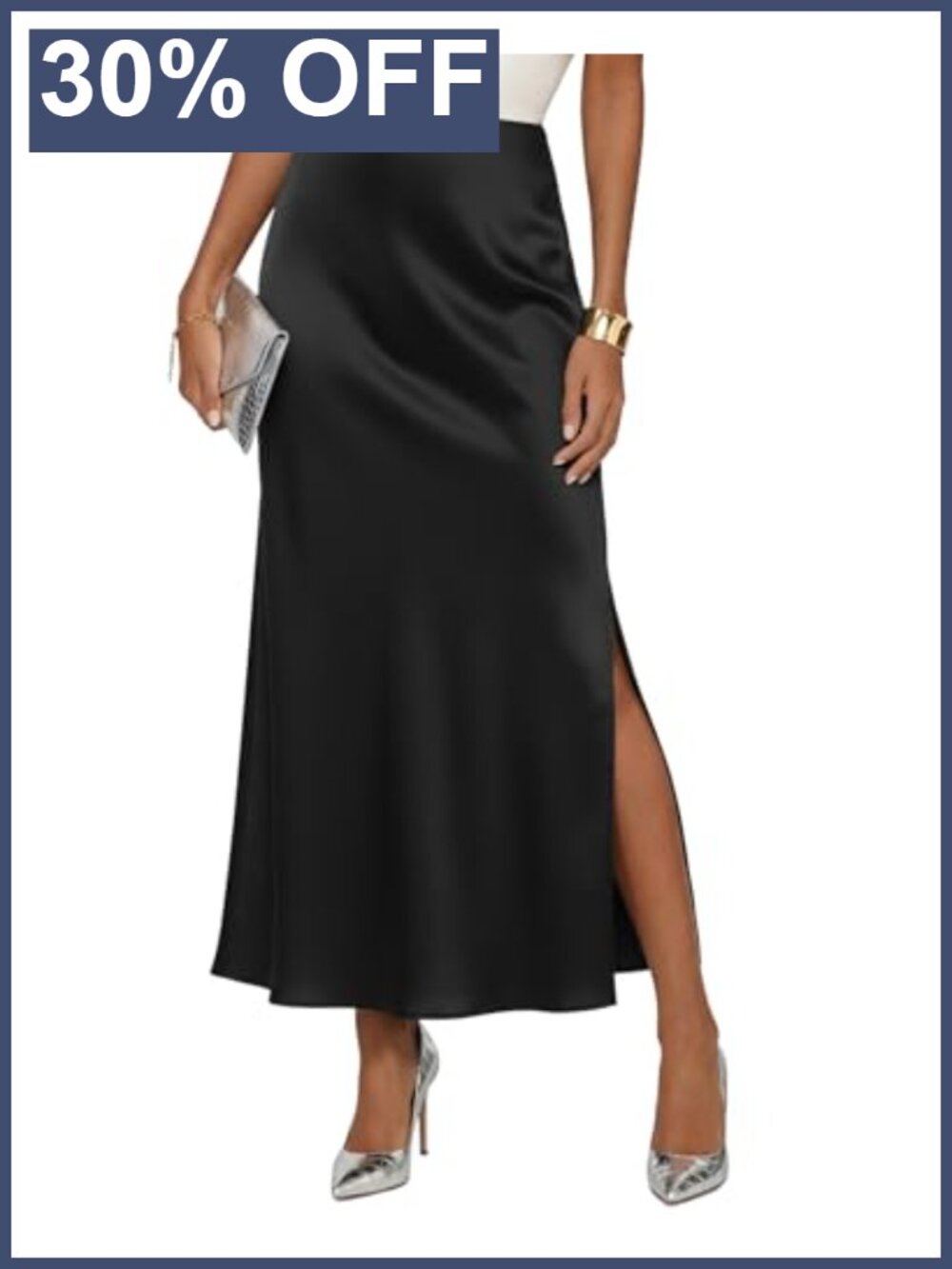 Satin High Waisted Side Split Maxi Skirt Long Flowy Silk Skirt